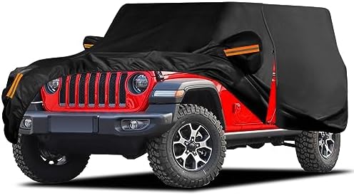 Waterproof Car Cover for Jeep Wrangler 4 Door 2006-2025 JK JL Outdoor Waterproof Sun Rain Snow Hail Protection with Driver Door Zipper