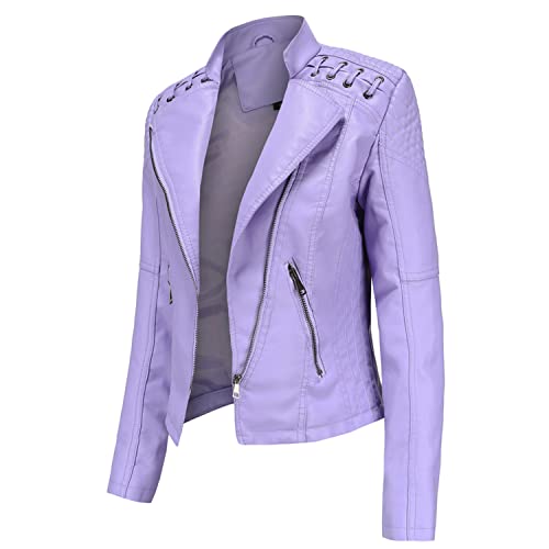 Lu's Chic Women's Motorcycle Jacket Fashion Dressy Vegan Leather Biker Coat Light Slim Fit Crop Blazer Moto Jacket2