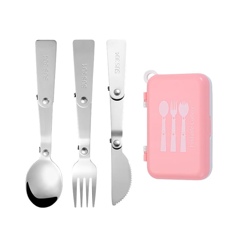 Nivofu 3 Pièces Couverts Pliables, Cuillère Pliante, Fourchette Pliante, Acier Inoxydable 304, Portable, Avec Boîte de Rangement, Camping, Randonnée,...