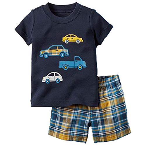 Toddler Boy Summer Clothes,Navy Truck Short Sleeve T-Shirt and Short Outfit Set 5t