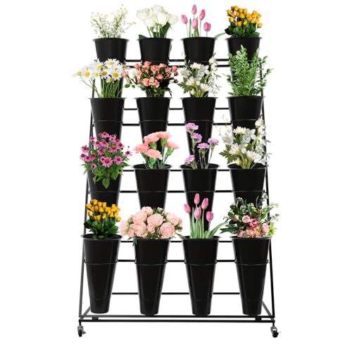 Support de bar à fleurs en fer noir à 4 niveaux pour terrasse et jardin