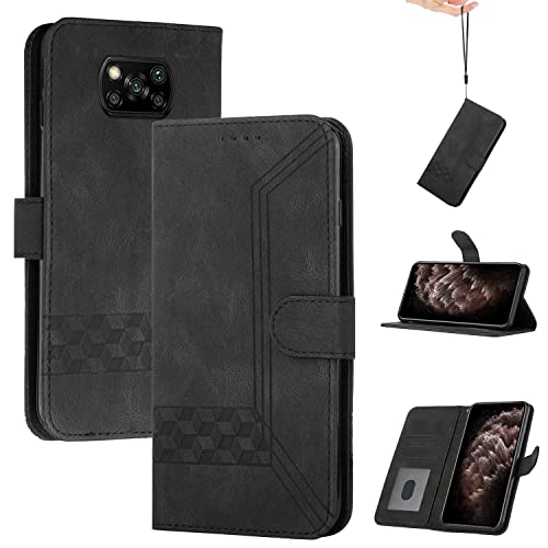 momoka Wallet Custodia Cover per Xiaomi Poco X3 X3 NFC Sottile per Telefono Premium Supporto Stand Chiusura Magnetica-Nero pelle