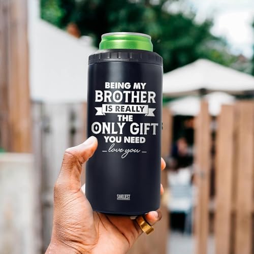 Image of SANDJEST 4-in-1 Design Brother Tumbler & Can Cooler Gift - Being Brother is the Only Gift You Need Cans Coozie - Black Can Holder Christmas Birthday Gifts for Brothers from Sisters, Bros