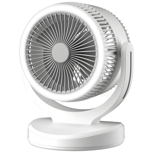 Deskium Ventilador de escritorio USB de 2400 mAh con luz LED giratoria, circulador de aire ajustable de 3 velocidades, silencioso para uso doméstico y dormitorio