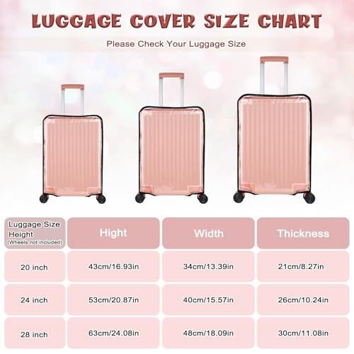 3 Piece Clear PVC Luggage Cover Protector, Waterproof Plastic Suitcase Cover, 20“ 24” 28” Carry On Luggage Protector Suitcase Cover (20-24-28)2