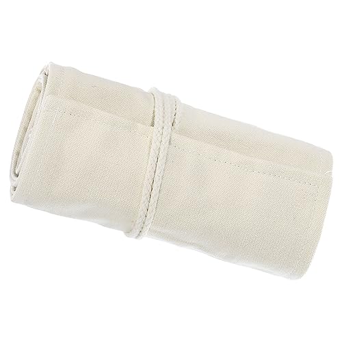 Image of PATIKIL Handmade 72 Slots Roll Up Pencil Case, Canvas Pencil Wrap Pouch Pen Holder Organizer for Artist Drawing Coloring Sketching, White