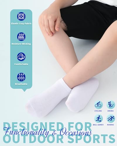 Fiveluck Boys Socks Soft Pure Cotton Low Cut Ankle for School Kids 6 Pairs, White, 3-5T — view 5
