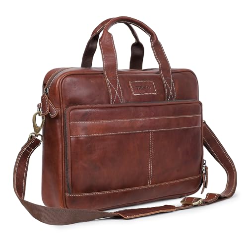 TRISKY Leather Messenger Bag for Men, Laptop Messenger & Shoulder Bags, Leather Laptop Bag for Women, Oak and Tan Crossbody, Travel, Gifting (Tan, 16 inch)