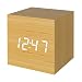 MiCar Digital Alarm Clock, Wood LED Light Mini Modern Cube Desk Alarm Clock Displays Time Date Temperature for Kids, Bedrooms, Home, Dormitory, Travel