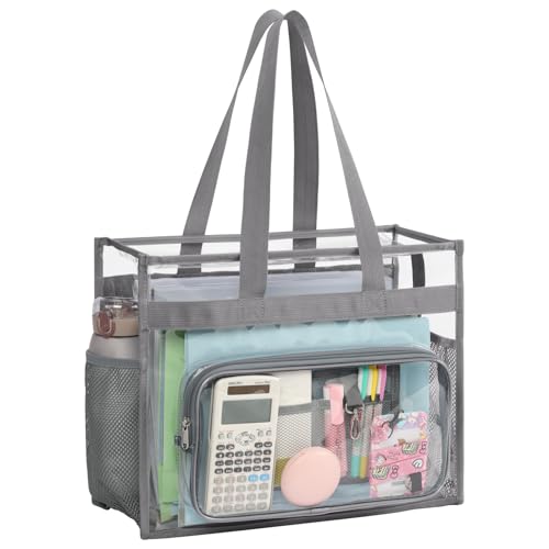 Image of PACKISM Clear Tote Bag for School - Large Heavy Duty Clear Tote for Girls | See Through PVC, Wide Zipper Opening, Front Pocket Keeps Essentials Visible for Students, Class, Work, Daily Carry, Age 12+