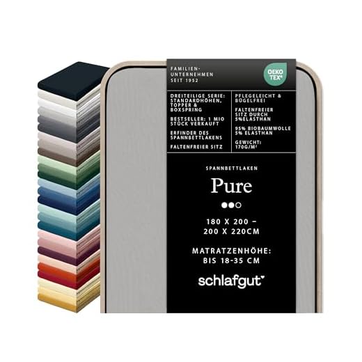 Schlafgut Pure Spannbettlaken 180x200cm bis 200x220cm Grey Light, Spannbetttuch aus weicher Biobaumwolle