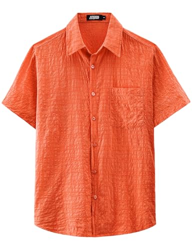 JOGAL Mens Button Down Shirt Short Sleeve Casual Plaid Button Up Shirt Summer Beach Vacation Hawaiian Shirts with Pocket2