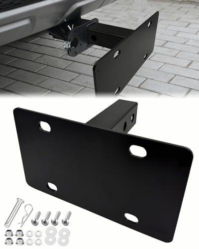 Trailer Hitch License Plate Holder, License Plate Bracket for 2’’ Hitch Front & Rear Receivers Heavy-Duty Steel License Plate Holder for Trailer for Truck; SUV; No Drilling Required