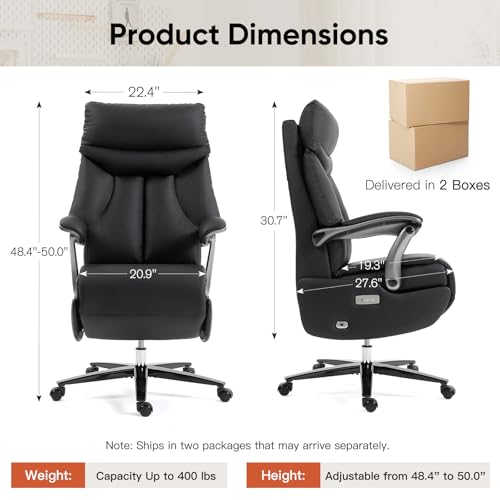 Image of ECOTOUGE Electric Executive Office Chair, Ergonomic Recliner Chair, Black | 400LBS Big and Tall Office Chair, Comfortable Ergonomic Recliner Chair for Home Office, Studio or Gaming Room