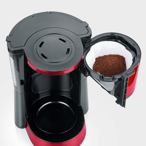 SEVERIN Cafetière Filtre "Type", 1 000W, 1,4L, Juqu'à 10 tasses, Porte-filtre amovible, Système anti-goutte, Noir/Rouge, KA 4817