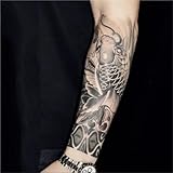 Lot de 2 tatouages ​​temporaires à base de plantes, semi-permanents, imperméables, pour bras, motif carpe koï, pour femme et homme, durée de 2 semaines.