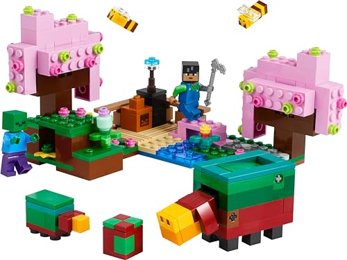 LEGO Minecraft Le Jardin des Cerisiers en Fleurs - Jeu de Construction avec Arbres, Figurine de Sunny, Abeilles & Mobs Dont Un Zombie - Cadeau pour Gamer, Garçon ou Fille dès 8 Ans 21260