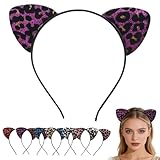 Leopardenmuster Katzenohren Stirnband für Damen, weiches pelziges Tierohr-Haarband, bequemes Cosplay-Zubehör für Erwachsene, Kostümparty, Kostümparty, Make-up, Geparden-Stil, Alltagskleidungszubehör