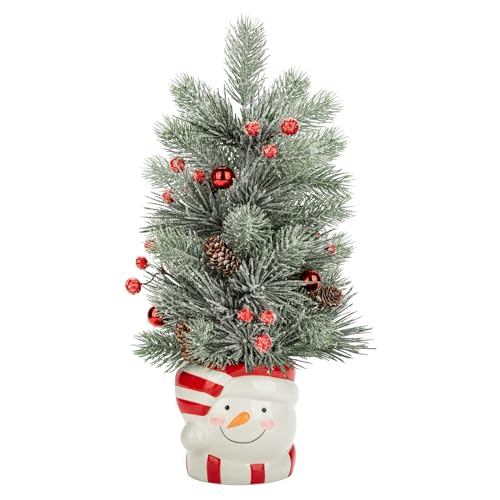 Oairse Pequeño árbol de Navidad 40 cm / 16 Pulgadas Mini árbol de Mesa con Cono de Pino Artificial y Adornos navideños de Campanilla de Invierno Plateada