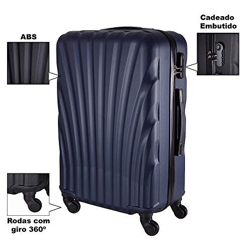 Conjunto de Mala de Viagem em Abs Fuseco Qlink 12 Cadeado Embutido Rodas 360º 2 Peças P/m Azul