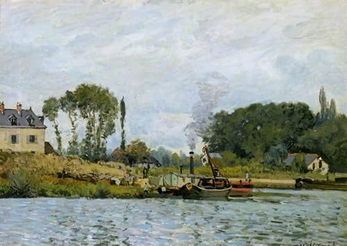 Toile Bateaux à l'écluse de Bougival Sisley Impression d'Art aux détails d'exception 60x90