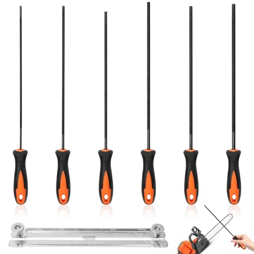 6 Stück Feile für Kettensäge Pferd Feile Kettensäge 3.2 mm 4.0 mm 4.5 mm 4.8 mm 5.2 mm 5.5 mm Kettensägefeile Feilenset Werkstattfeilen Hochwertiges Metallfeilen Set Geeignet für Heimwerker und Profis