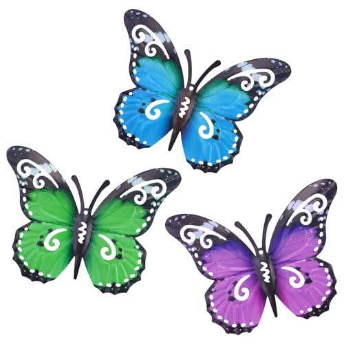 RESTALLADNWEST 3 Pcs Outdoor Large Metal Butterfly Garden Decorations, Outdoor Wall Art Metal Butterfly for Outside Garden Shed Fences Yard Decorations Wall Hanging, (27 x 22 cm)