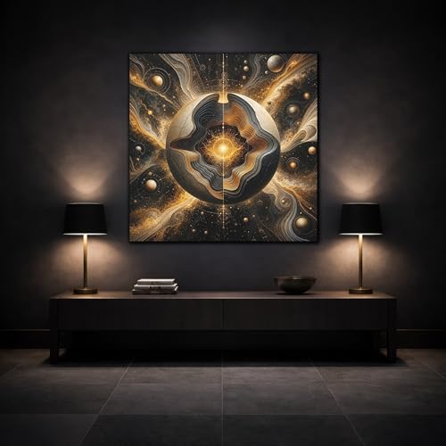 Tableau de science-fiction cosmique or pour habiller un petit mur