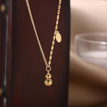 14K Gold Calabash Charm Pendant Necklace Gold Plated Dainty Gold Necklace Long Necklace Adjustable Good Luck Necklace Wealth Amulet Necklace