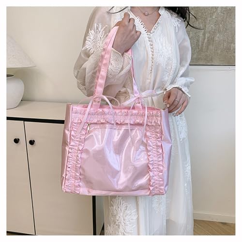 Bolso transparente grande con volantes y correa satinada miniatura 2