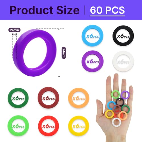 60PCS Silikon Schlüsselkappen, 10 Farben runde Flexible Schlüsselabdeckungen Ø 2,2 cm, farbige Silikon-Schlüsselkennzeichnung zur einfachen Identifizierung und Organisation von Schlüsseln