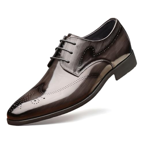 Men’s Leather Wingtip Brogue Dress Oxfords Classic Lace Up Block Heel Cap Toe Formal Shoes for Wedding Office Business Derby Shoes