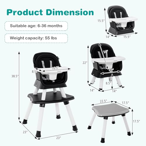 Image of GLACER 8 in 1 High Chair - Convertible Adjustable Baby High Chair with Removable Tray, Dual Cushions, Activity Table and Chair Set, Booster Seat, Stool, High Chairs for Babies and Toddlers