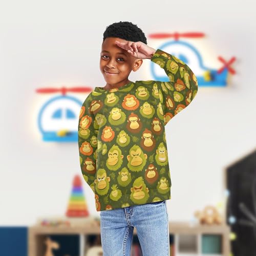 JUNZAN Cute Cartoon Orangutans Dark Green Little Kids Sweatshirts Hoodies Fleece Boys Sweat Shirt Athletic 4T4