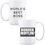 Coffee Mug With Dunder Mifflin,The -World’s Best Boss-15 oz Funny Ceramic Coffee/Tea/Cocoa Mug-Unique Coffee Cup&Present Idea for Male/Female/Bosses/Coworkers
