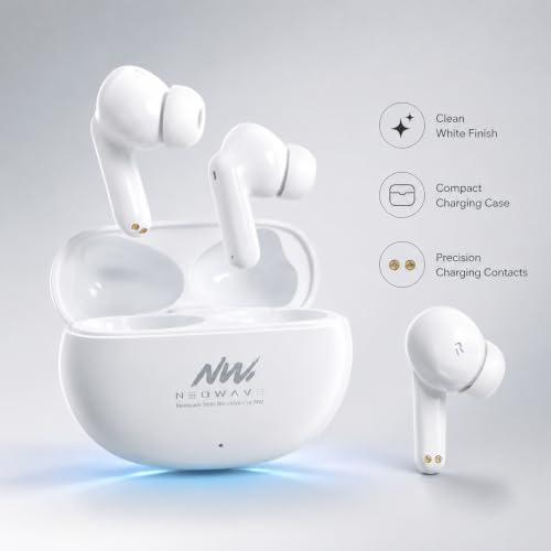 Image of Bluetooth 5.3 True Wireless Earbuds with ENC Noise Reduction, 60 Hours Total Playback, USB Type-C Fast Charging, Touch Control, Deep Bass Stereo Sound, Wireless Earphones White