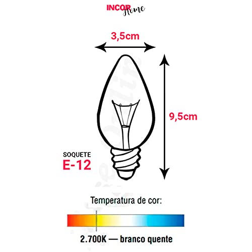 Kit 5 Lâmpadas Incandescentes Vela Lisa Clara VL-35 E-12 25W 127V Toplux