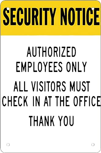 Retro Funny Metal Sheet Signs Authorized Employees OnlyAll Visitors Must Check in at The Office, Wall Decoration, 8x12 Inch
