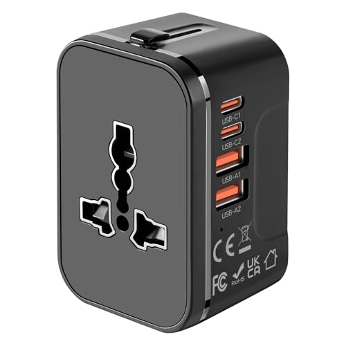 Universal Travel Adapter with 2 PD20W USB-C & 2 QC18W USB-A Ports, Fast Charging International Power...