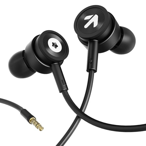 Image of GOBOULT XO Black Wired Earphones with 3.5mm Jack, Extra Bass, 10mm Dynamic Driver, Inline Control, IPX5 Water Resistant, HD Mic, Radial Finish, Earphones Wired Headphones with Mic Earphone