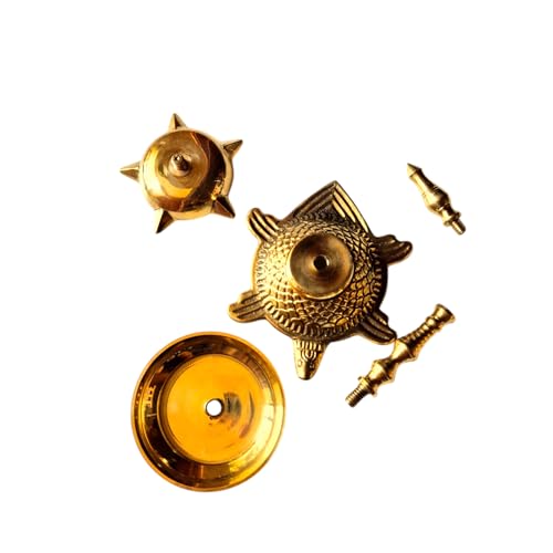 Image of Kerala Brass Tortoise Panchmukhi Good Luck Diya with Flower Holder | Small Size Kachua Kuthu Vilakku for Home, Office & Gifting | Length : 5.5 inches, Weight : 250 Grams