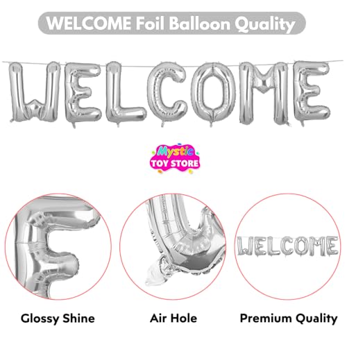 Image of Welcome Banner Silver for Birthday Wedding Office Home Baby Boy Girl Foil Balloon Decoration Decor Celebration