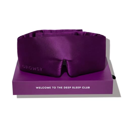 DROWSY Silk Sleep Mask. Face-Hugging, Padded Silk Cocoon for Luxury Sleep in Total Darkness (Purple Martini)