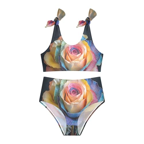 Rainbow Color Rose Plant Girls Bikini Sets 2 Piece Swimsuits Bathing Suit Swimwear3