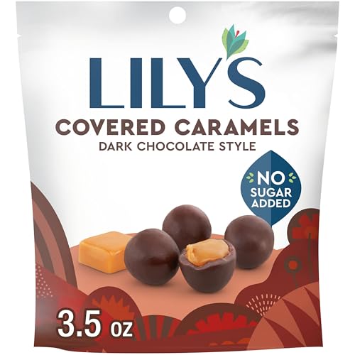 LILY'S Dark Chocolate Style No Sugar Added, Covered Caramels Bag, 3.5 oz