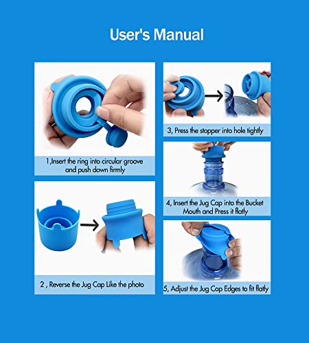 Image of 3 &5 Gallon Water Jug Cap,Food Grade Silicone Reusable Replacement Caps, Double Protection Caps fit all 55mm Bucket Water Dispenser Caps (3)