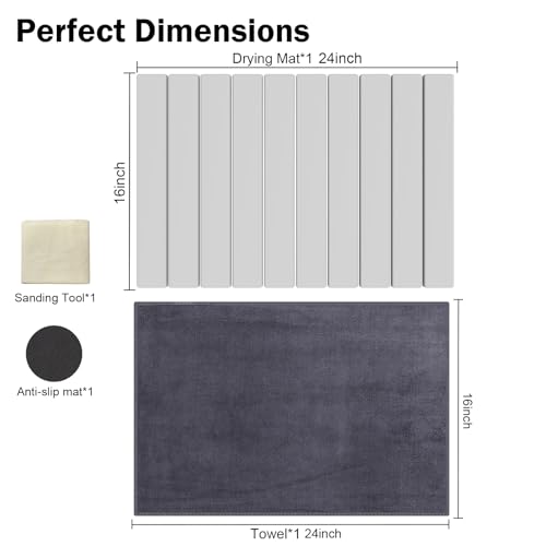 Stone Dish Drying Mat for Kitchen Counter,24"(L)×16"(W) Collapsible Fast-Drying Diatomaceous Earth Mats with Towel Sanding Tool,Versatile Stone Drying Mats for Cups Dishes Bottles by Cecnamt - Used condition - Image 4