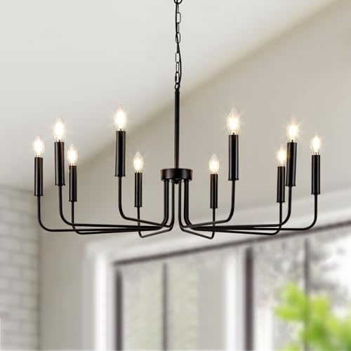 Mikeru Black Chandelier, 10-Light Vintage Industrial Pendant Light, Farmhouse Dining