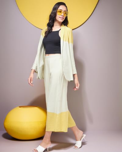Image of Zima Leto Women's Silk Blend Co-ord Set | Modern Blazer and Pant Set | Solid Color Block Design | Sailor Collar Neck Jacket with Comfortable Fit | Stylish Western Outfits for Party, Office & Casual