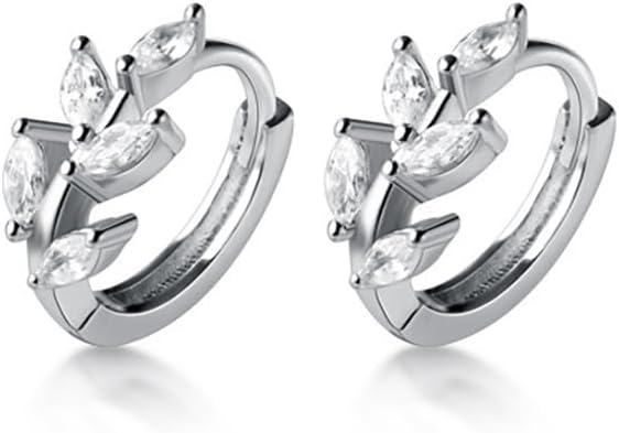 Reffeer Solid 925 Sterling Silver CZ Leaf Hoop Earrings Huggie for Women Teen Girls Leaf Cartilage Hoop Earrings Helix Earrings